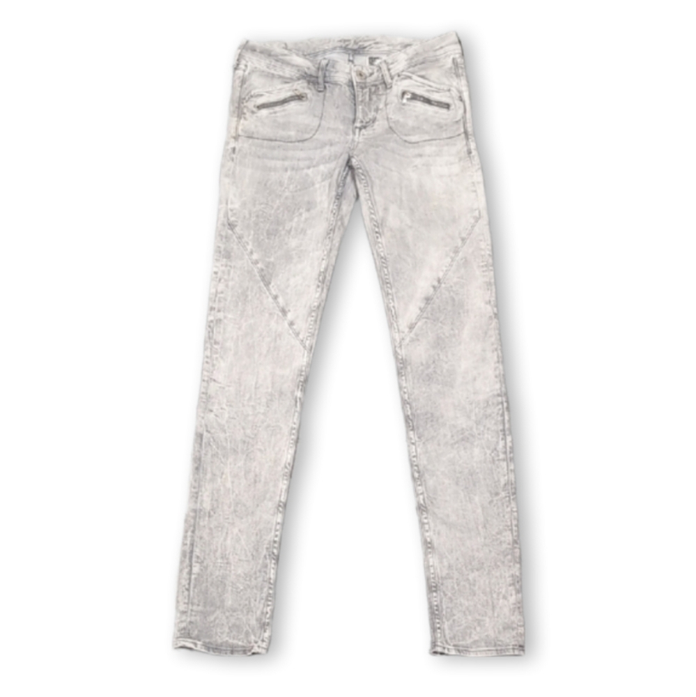 H&M &Denim Super Skinny Moto Jeans Womens Size 28 Light Grey Zipper Low Rise